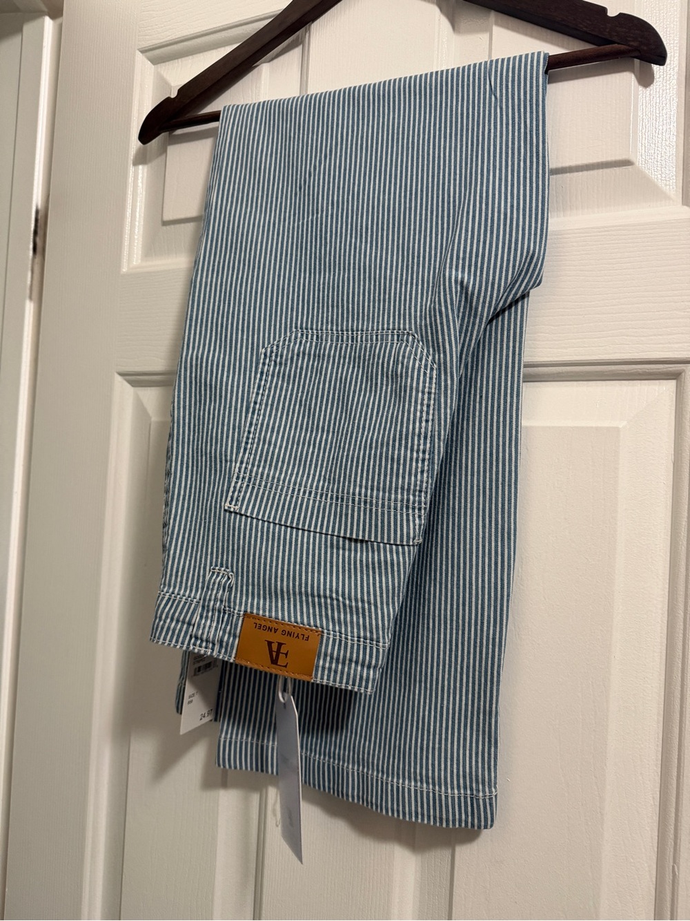 Flying Angel Women’s Straight Leg Jeans - Light Blue Pinstripe